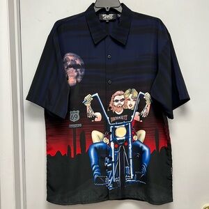 Vintage Dragonfly Dave Mann Graphic Short Sleeve Button Down Shirt XXL